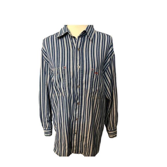 Wrangler Hero blue and white striped button down long sleeves - Picture 2 of 8
